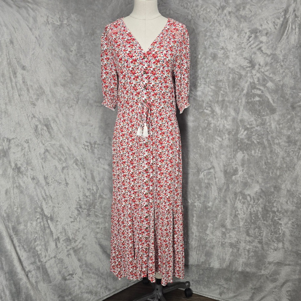 Indigo Rose Women Floral Maxi Dress M Boho Buttons Cottagecore Prairie Tiered